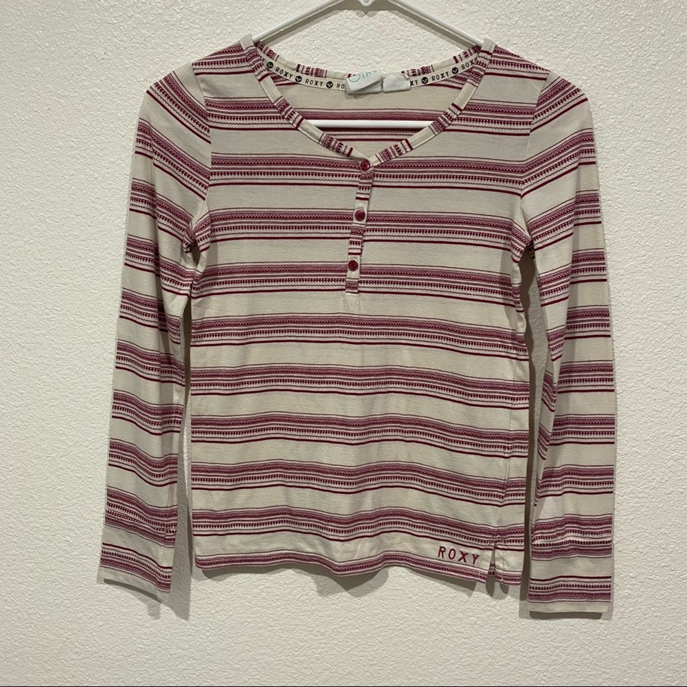 Kids Roxy Girls Purple White Striped Logo Long Sleeve T-Shirt M 10